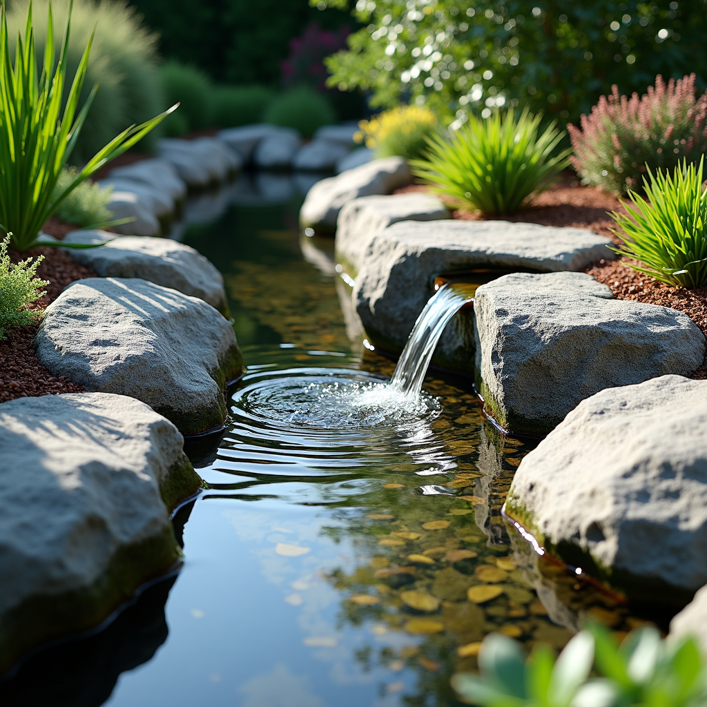 Naturnaher Garten mit kleinem Teich und Stauden