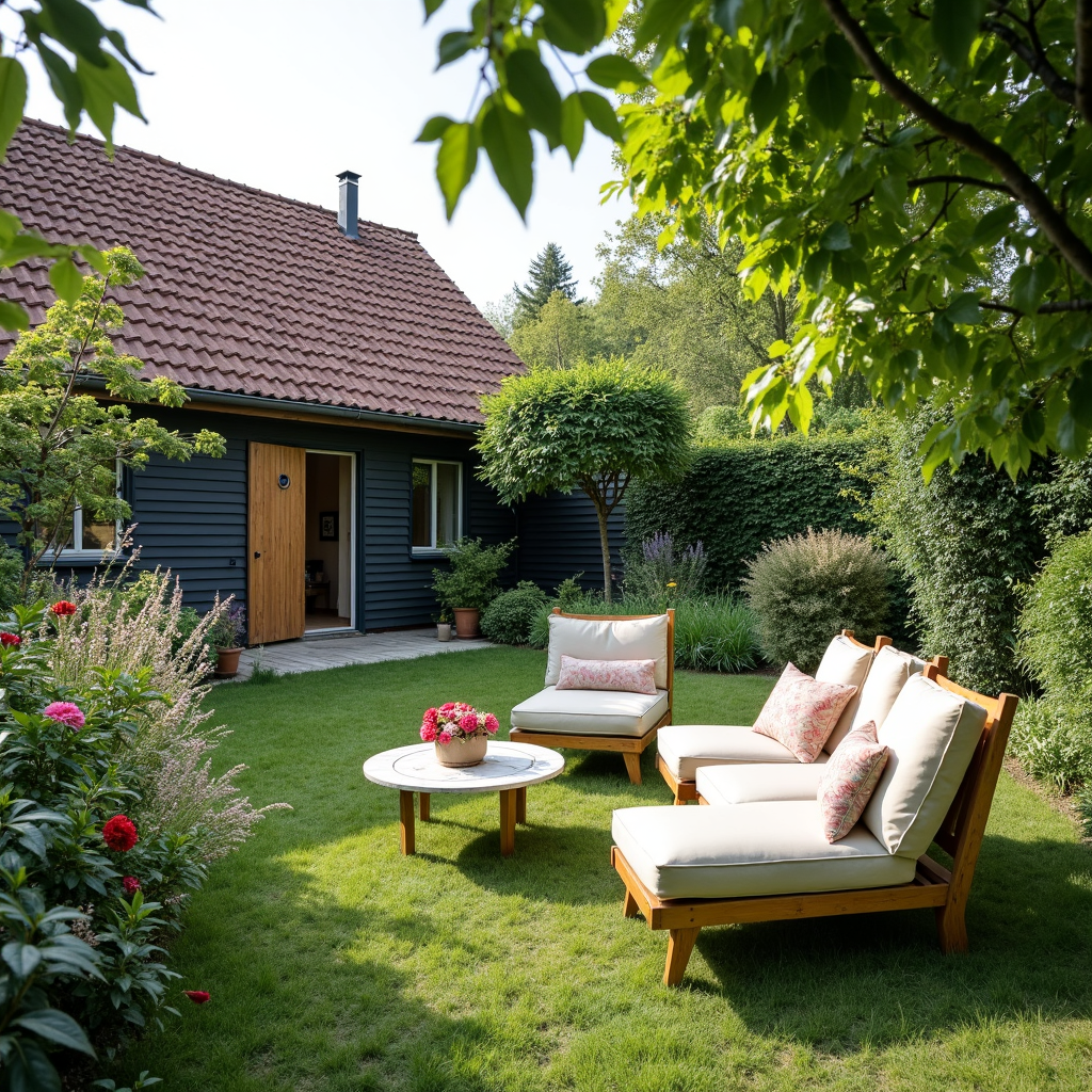Familiengarten mit Rasenfläche und Sitzplatz