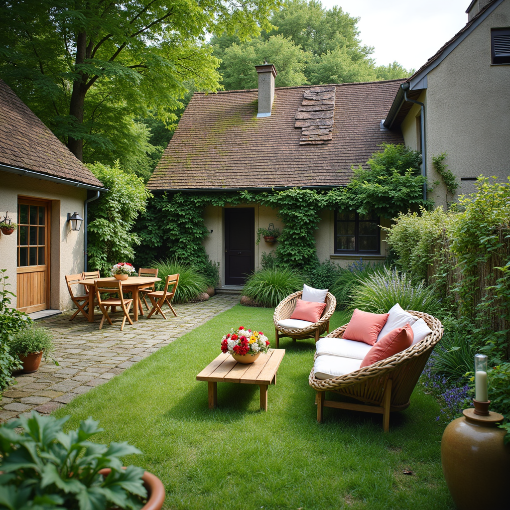 Familiengarten mit Rasenfläche, Spielbereich und Sitzlounge