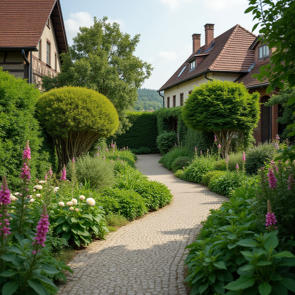 Moderner Privatgarten mit Sitzplatz und üppiger Bepflanzung
